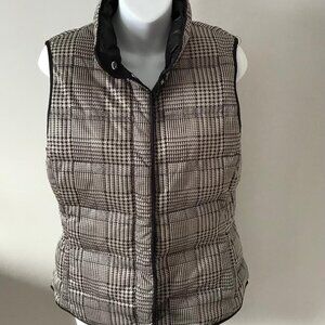 Banana Republic Black White Houndstooth Plaid Puffer Vest Sz M Preppy Academia